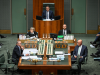 Australia's Prime Minister Anthony Albanese (Front L) sits across from opposition leader Peter Dutton (Front R) during Question Time at Parliament House on May 14, 2024 in Canberra, Australia.